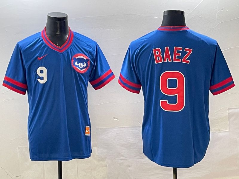 Men Chicago Cubs #9 Baez Blue Throwback Game 2025 Nike MLB Jersey style 6